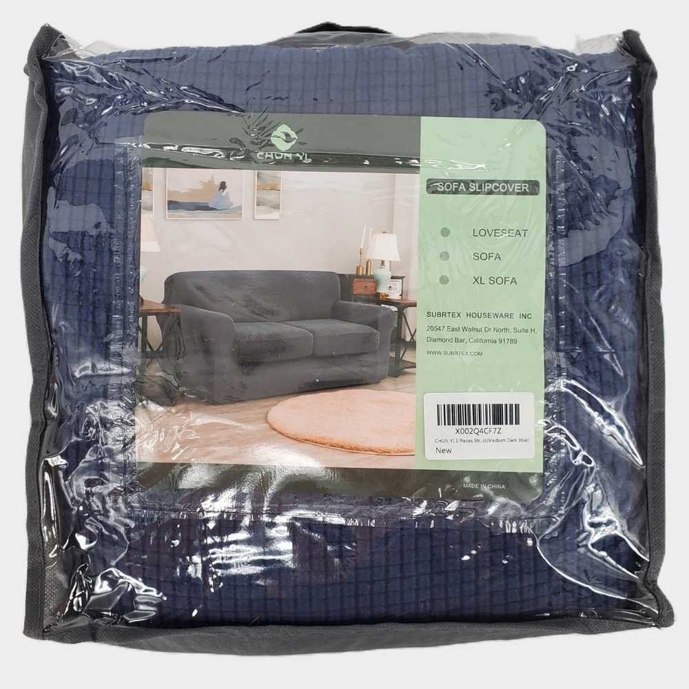 Subrtex Chun Yi Sofa Slipcover 5 Piece Stretch Dark Blue Checkered Medium New